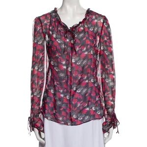 Diane Von Furstenberg Lilian Ruffle Silk Georgette Blouse in Floral - Size XS